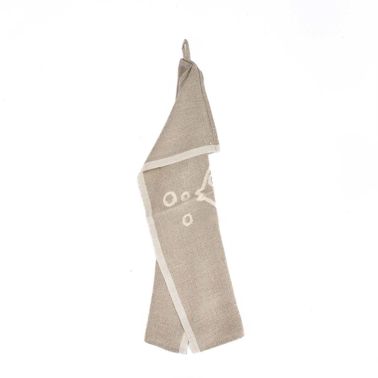 Soft, absorbent linen kitchen towel featuring a playful fish design, sized 50x70 cm for everyday kitchen use.