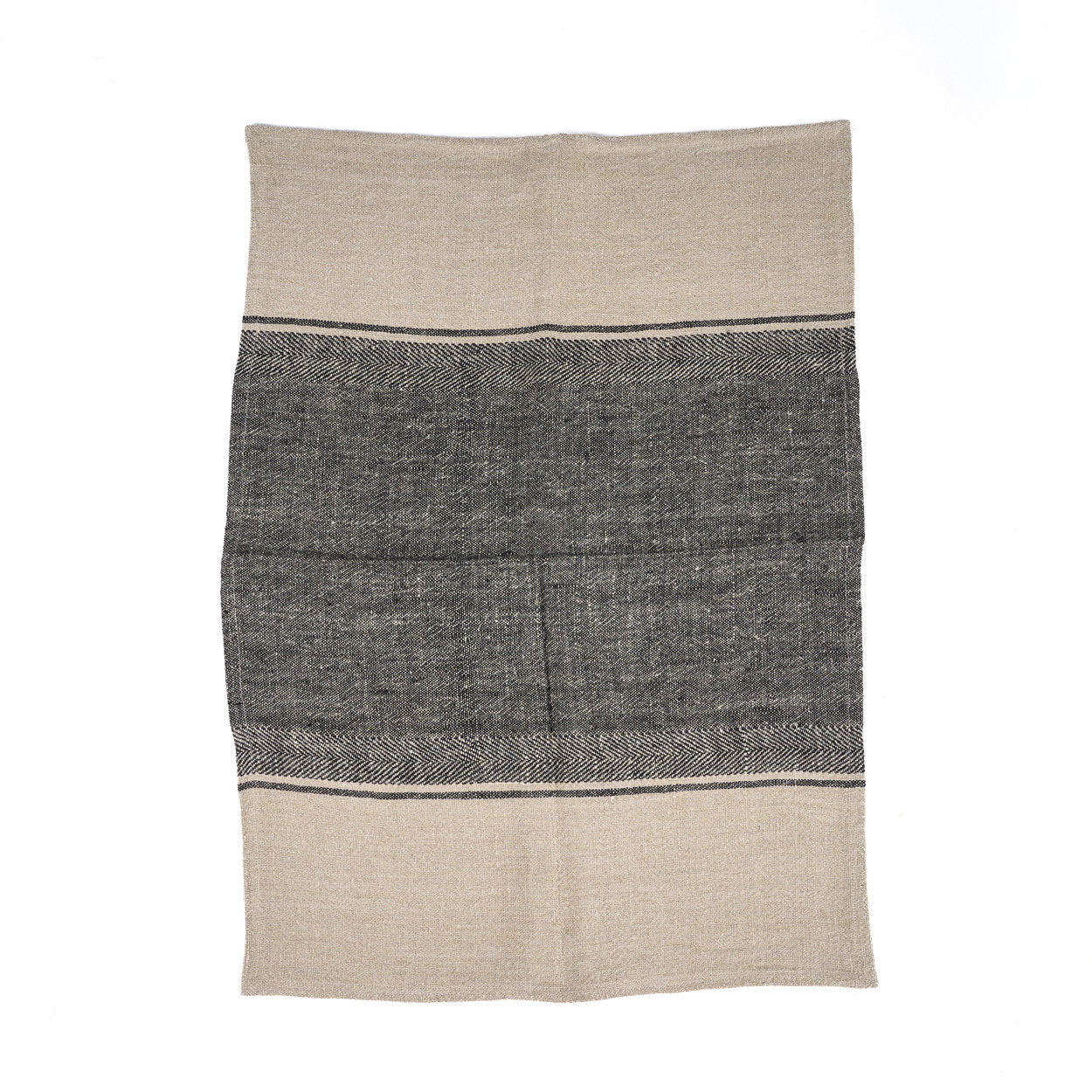 The Linen Moody Kitchen Towel in natural black, featuring a two-tone linen design inspired by coastal colors.
