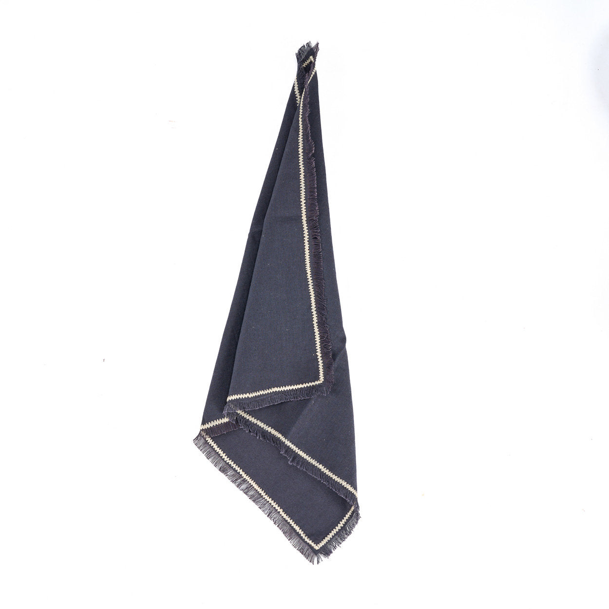 The Tuscany Napkin in black natural with white stripe, a 45x45 cm square linen napkin perfect for elegant dining settings.