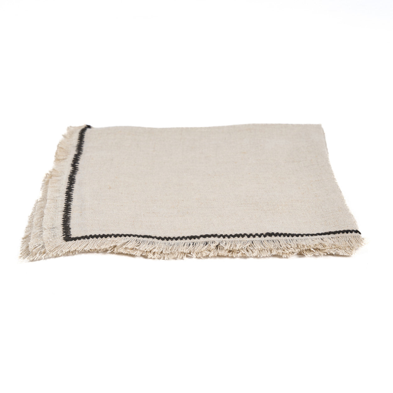 Soft and absorbent natural linen napkin, sized 45x45 cm, featuring elegant black stripe details for a coastal-inspired table setting.