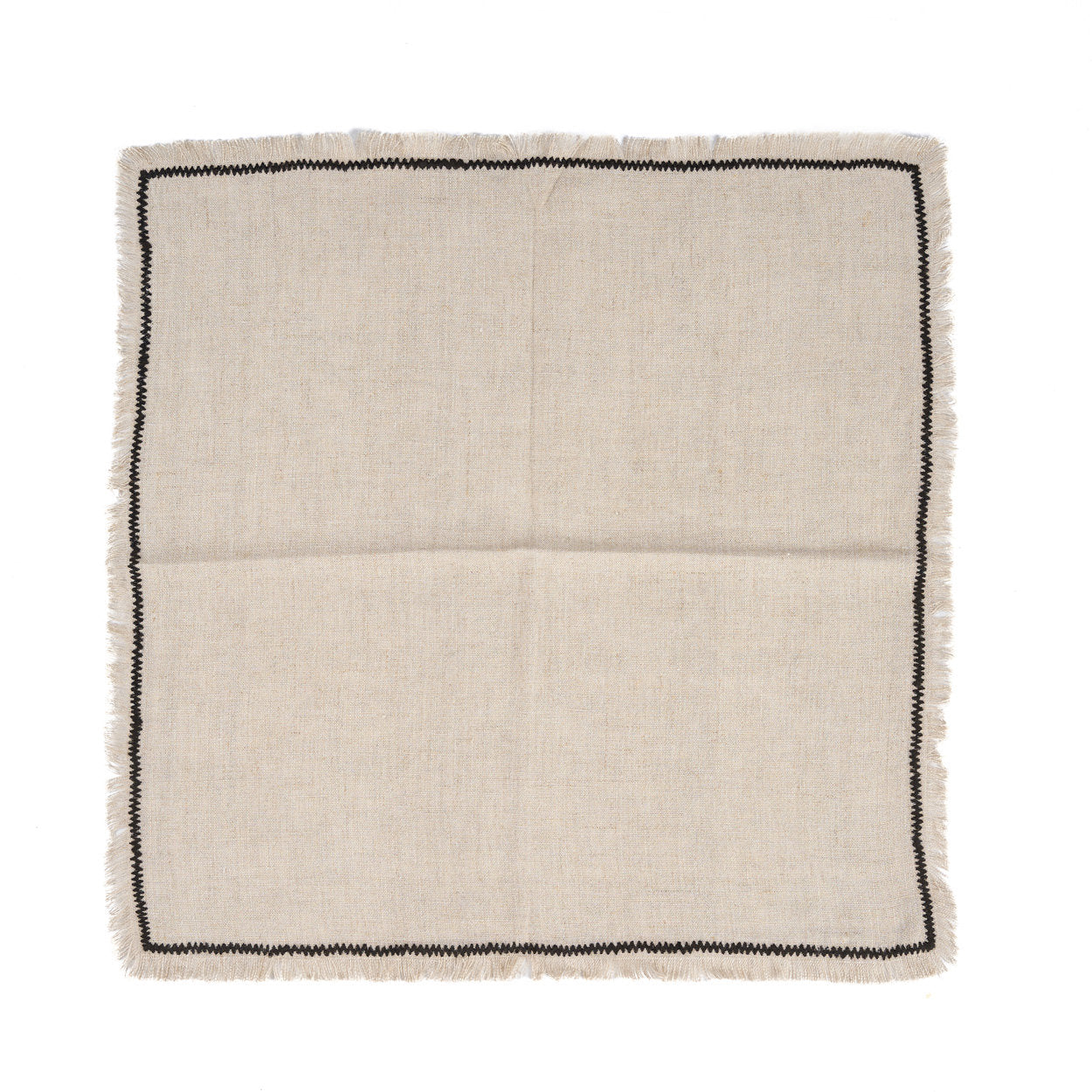 Versatile square dining napkin made from natural linen with black stripes, ideal for wiping spills or enhancing your meal presentation.