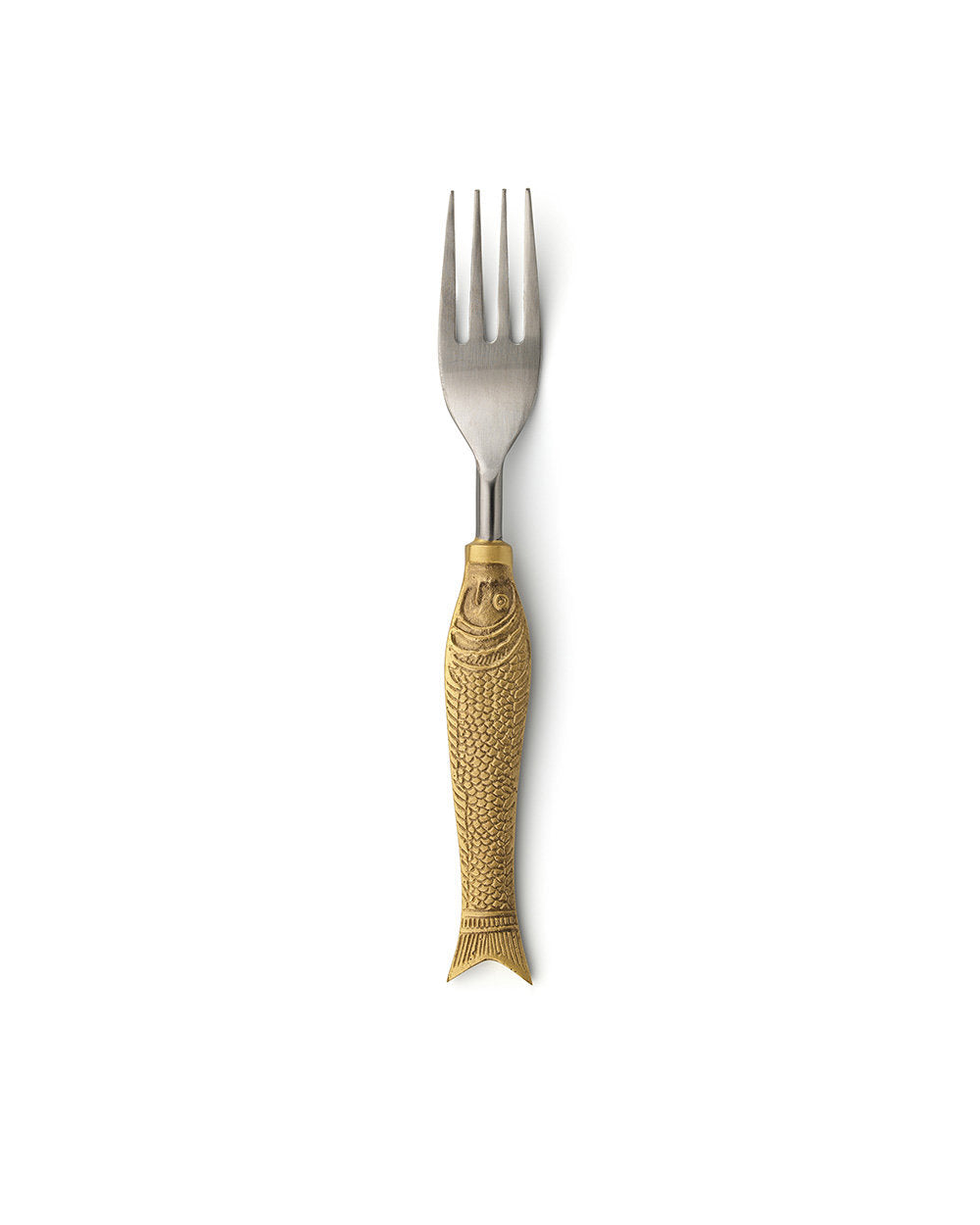 Fish shaped fork in gold finish, a luxury cutlery piece with decorative charm