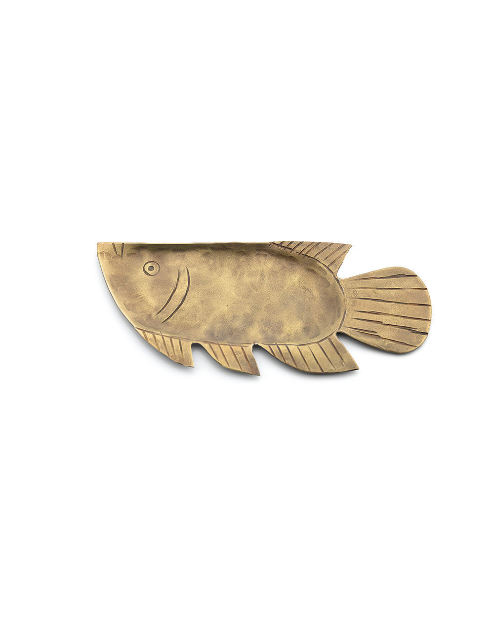 Medium handcrafted brass catchall tray with warm golden finish, perfect for organizing essentials or serving treats.