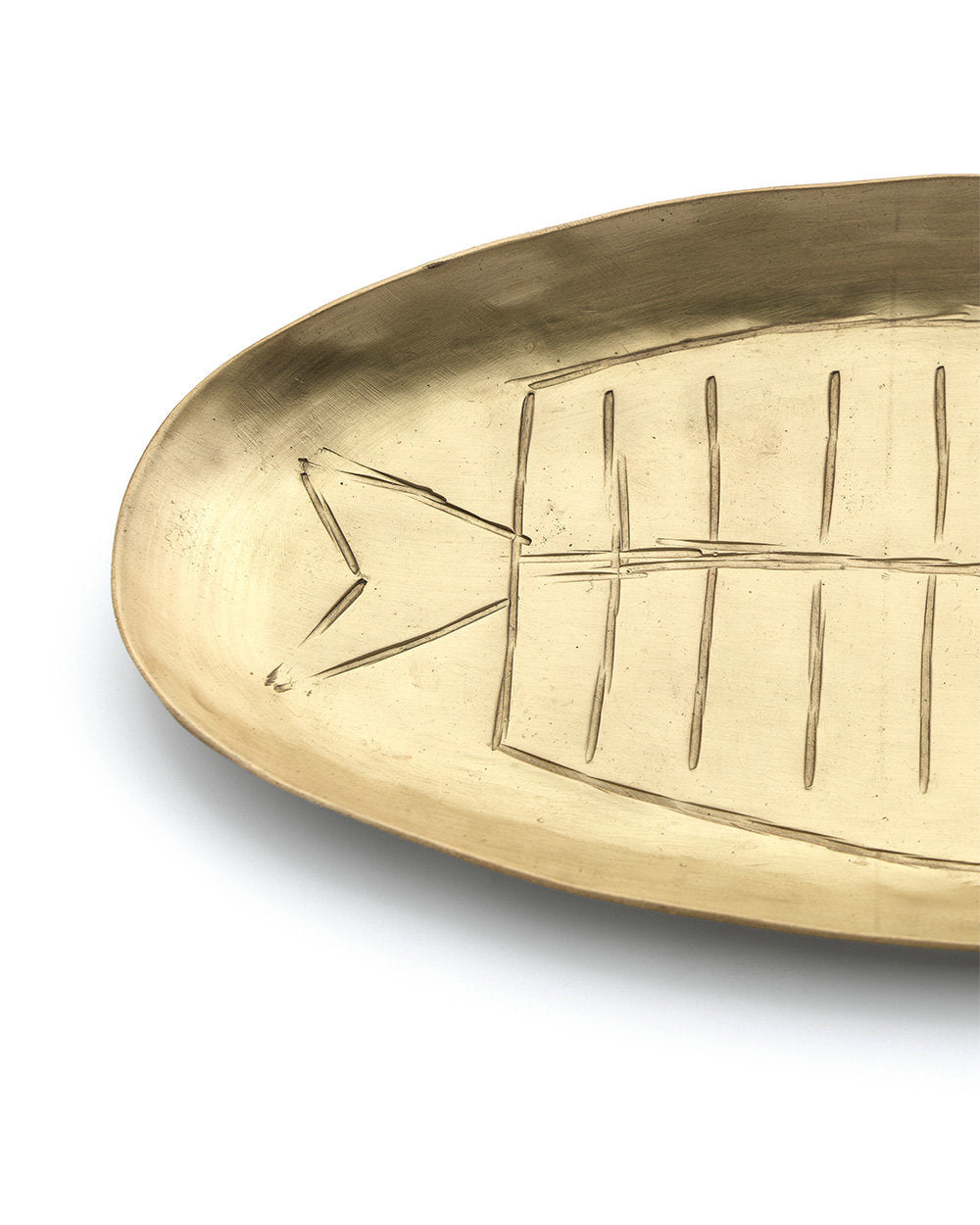 Decorative large brass fish tray with smooth surface, combining functionality and playful elegance.
