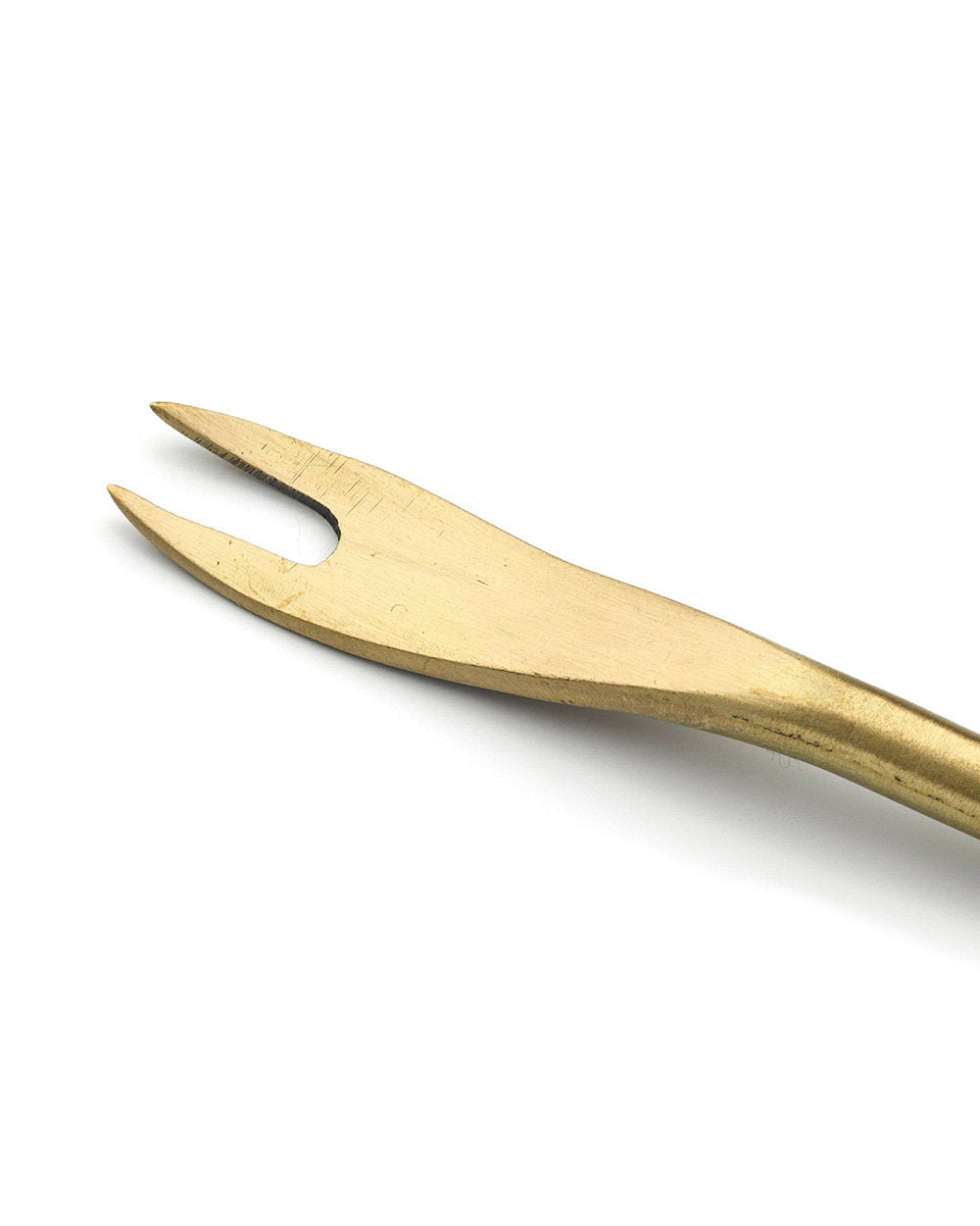 Gold appetizer fork with sleek silhouette, ideal for cheese boards and desserts
