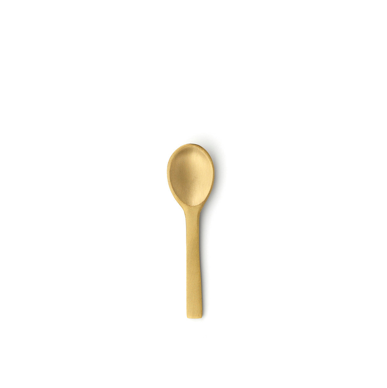 Small salt spoon with gold finish, perfect for scooping artisanal salts or herbs