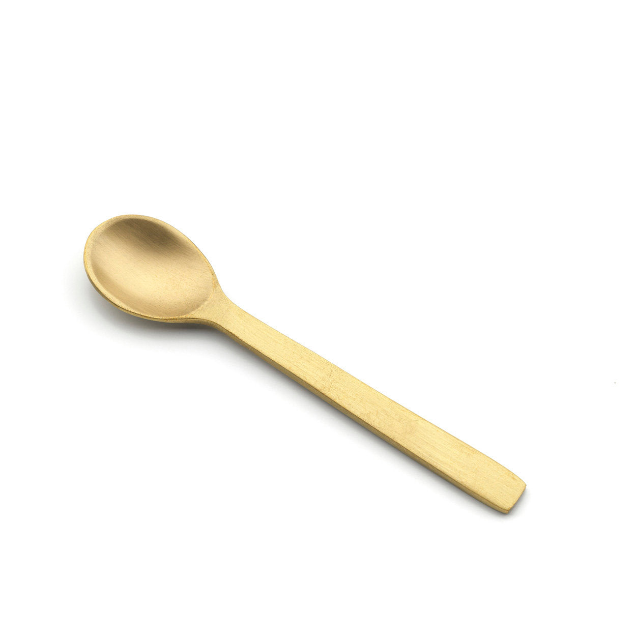Artisan-made brass spice spoon in elegant gold finish, perfect for kitchen jars and bowls.