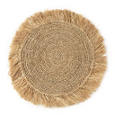 Natural fiber placemat handwoven from seagrass and raffia, perfect for adding rustic charm to your dining table.
