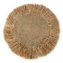 Round raffia placemat, handmade crochet design, perfect for adding rustic charm to your dining table.