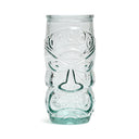 A blue cocktail glass made from recycled glass in Spain, enriched with Tiki culture carved for its unique details.