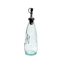 Oil dispenser with subtle blue tint, handmade from recycled glass.