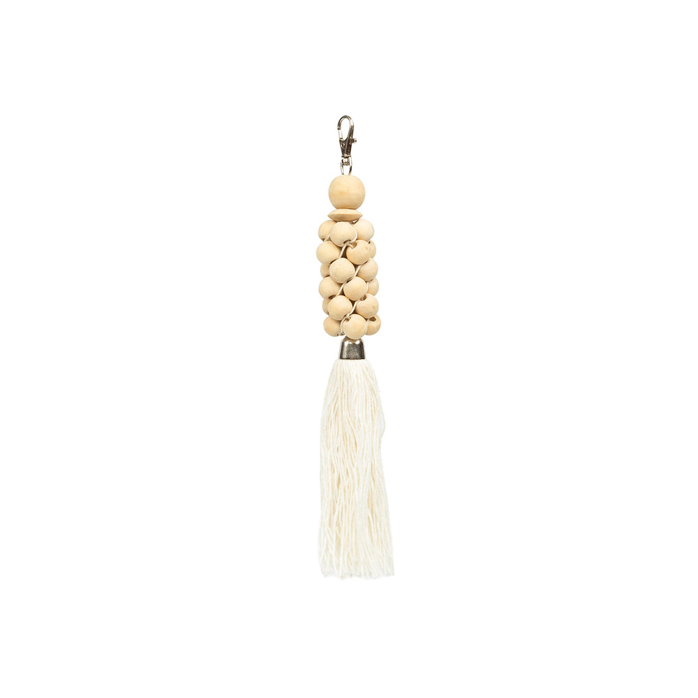 The Wooden Beads Keychain - Natural White