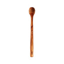 Honey roller stick for jar in natural tone with long handle and bulbous head, handcarved from teak wood.