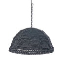Black decorative pendant light with sculptural wood bead dome, handcrafted in Indonesia.