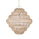 XL puff pendant lamp in natural rattan with sculptural layered shape.