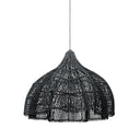A medium black pendant light shade handwoven from rattan, bringing dramatic depth and bold architectural structure to any interior.