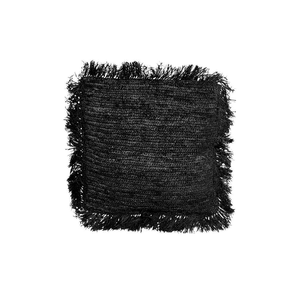 Black raffia cushion cover 40x40 for square inner with botanical fringe accent.