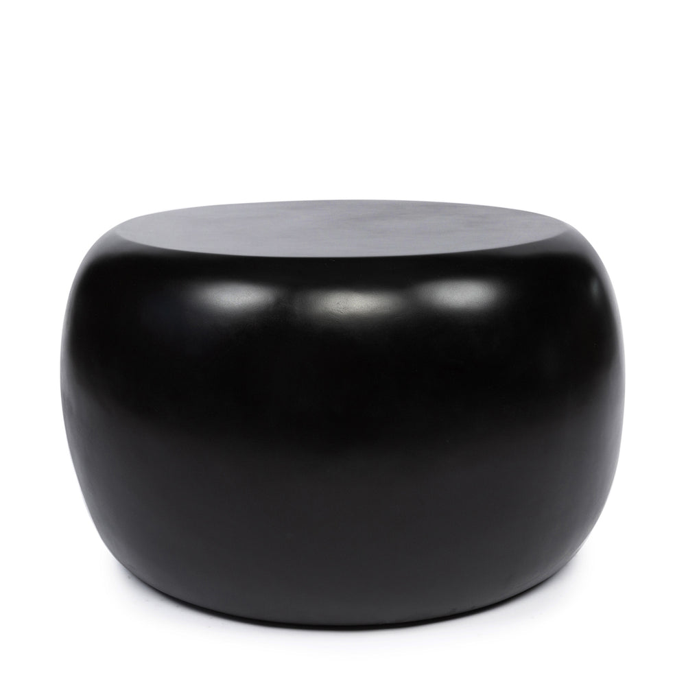 Round black side table in matt finish, handmade from resin.