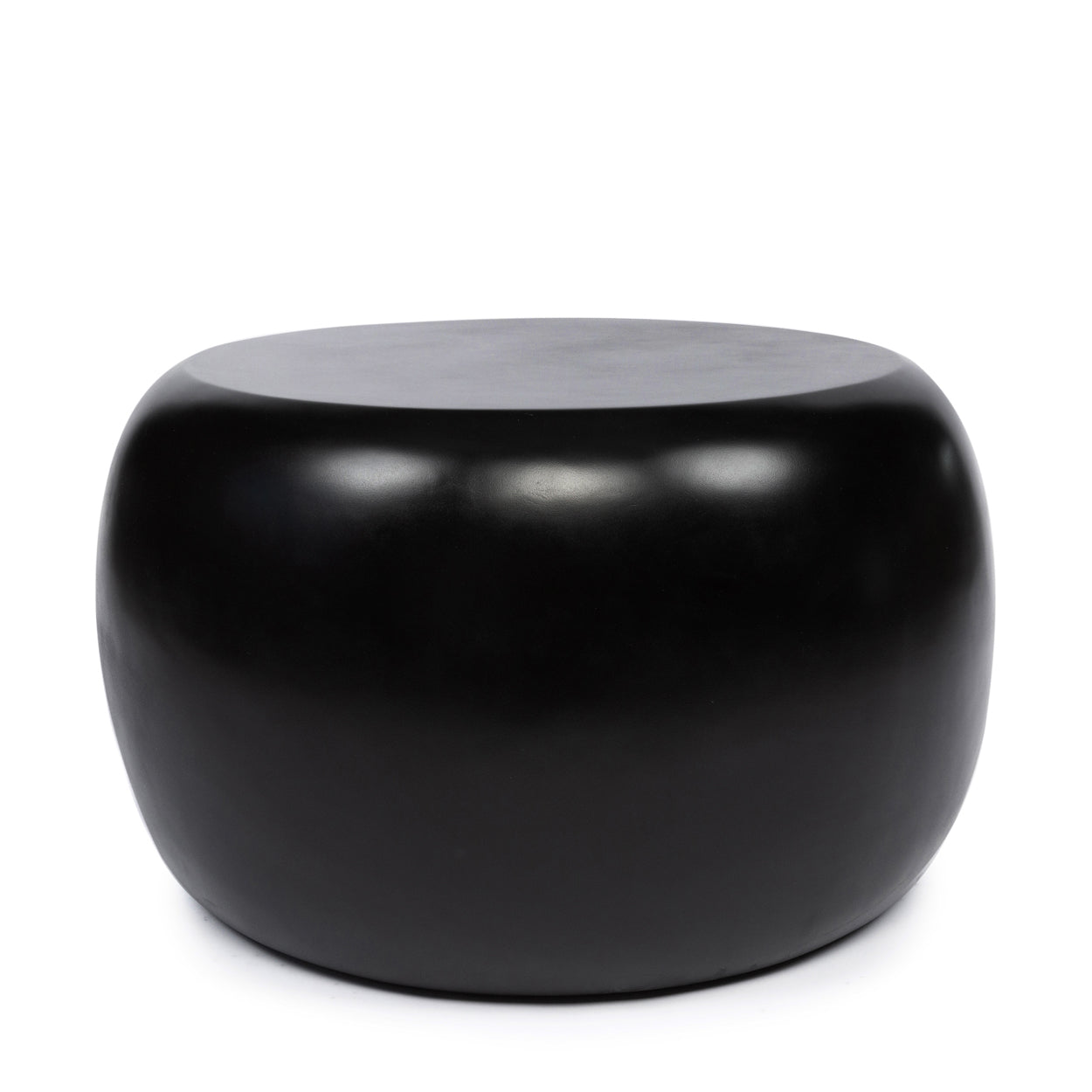 Round black side table in matt finish, handmade from resin.