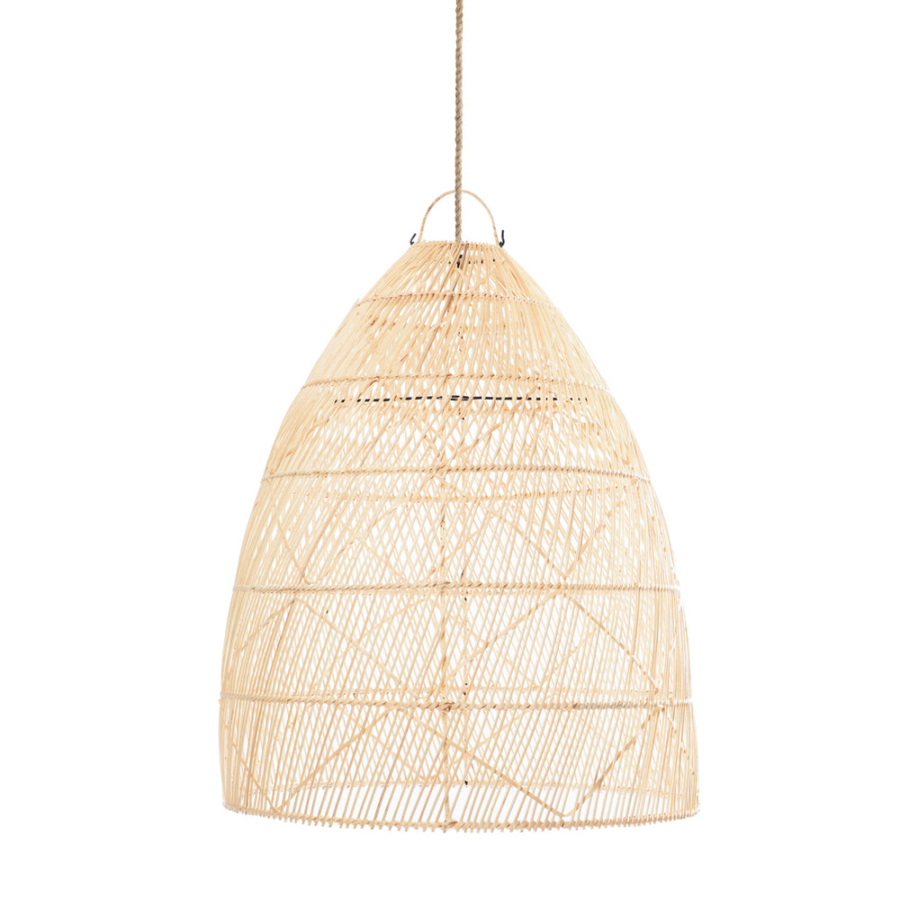 Airy natural pendant light with rhythmic rattan, handwoven in Bali.