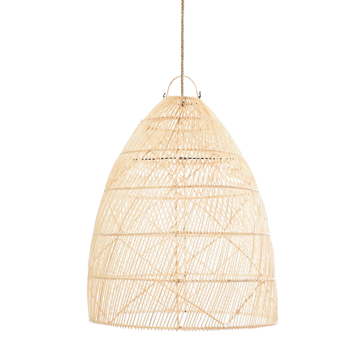 Airy natural pendant light with rhythmic rattan, handwoven in Bali.