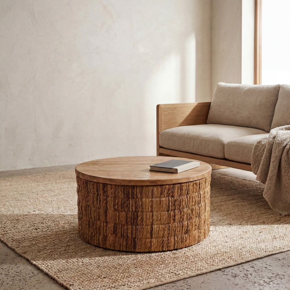 Mesa De Centro Redonda Magani De Abaca - Natural