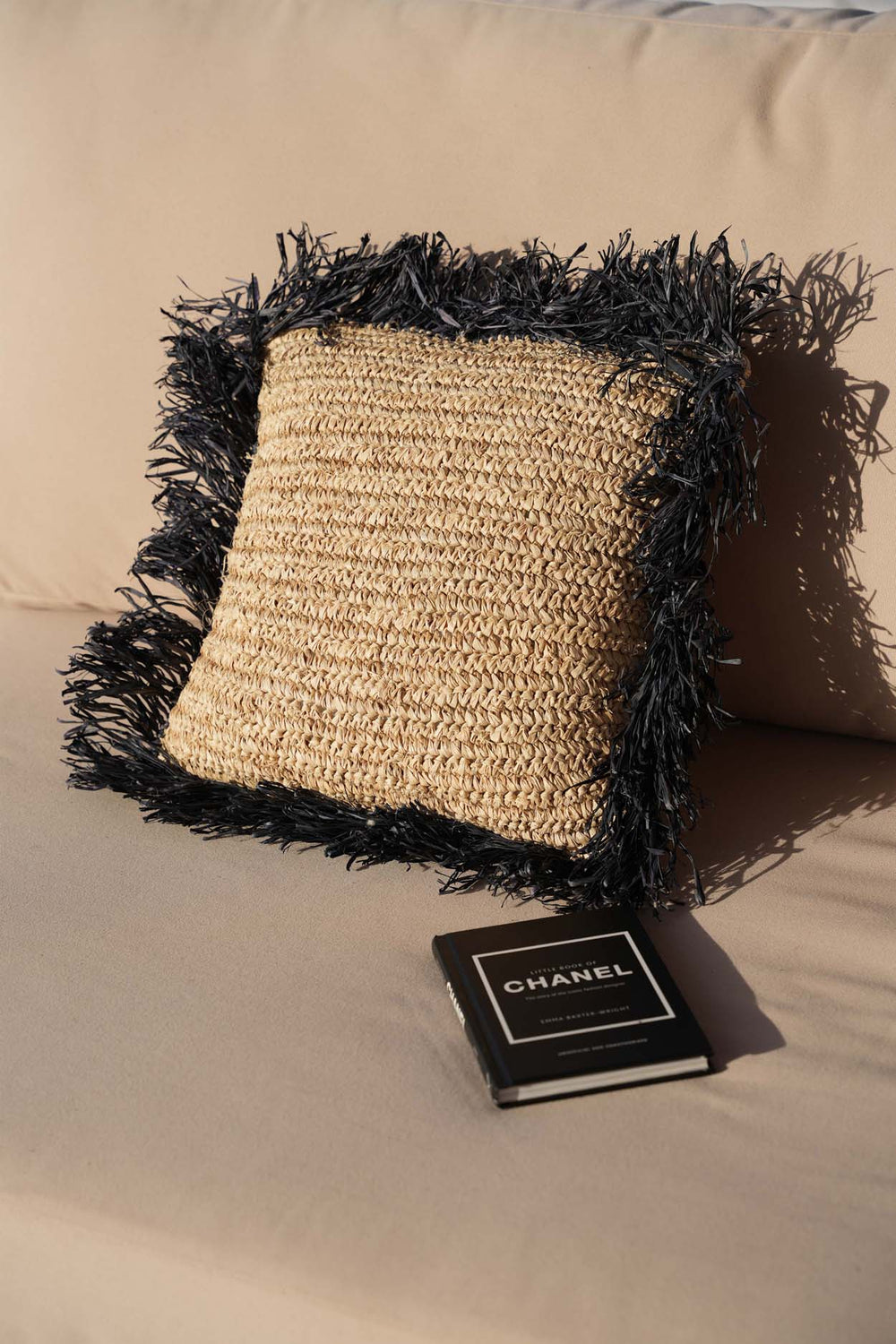 Funda De Cojín De Rafia - Negro Natural - 40x40