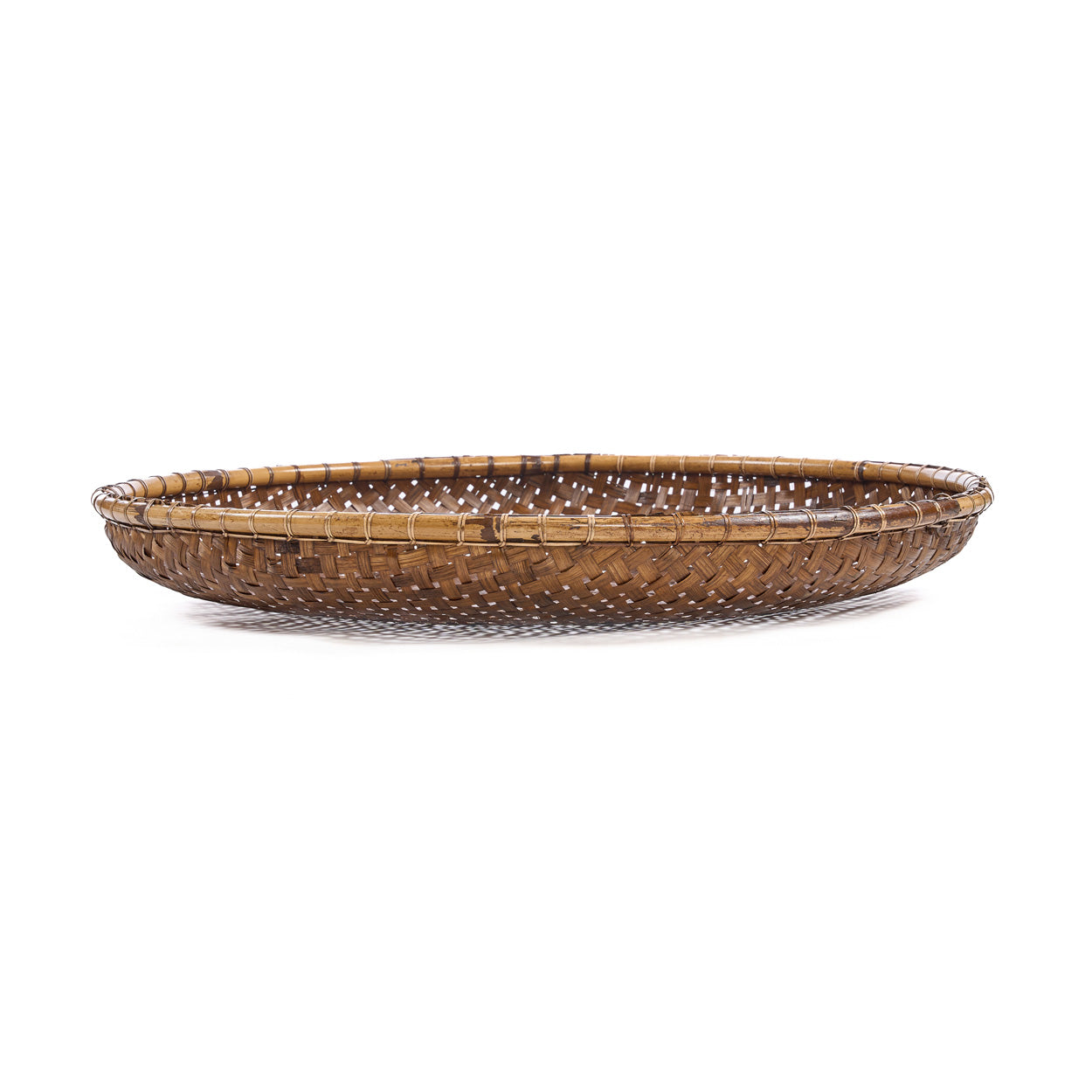 A large bamboo tray in a natural brown hue, enriched with a classic twill weave pattern.