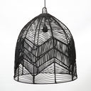 A geometric lampshade with zigzag patterns and a dome shape, made from rattan in black.