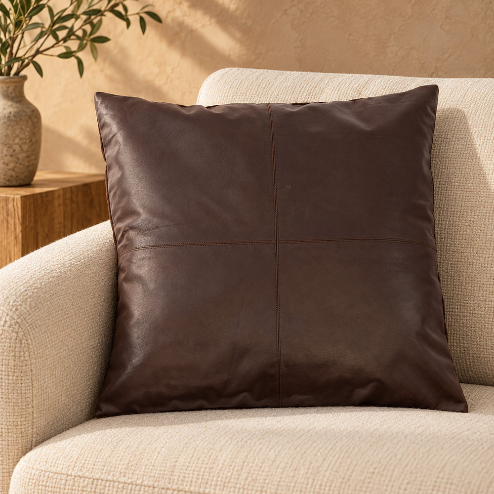 La Funda De Cojín De Cuero Cuatro Paneles - Chocolate - 60x60