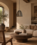 Paper Mache and Jute Hanging Lamp - S