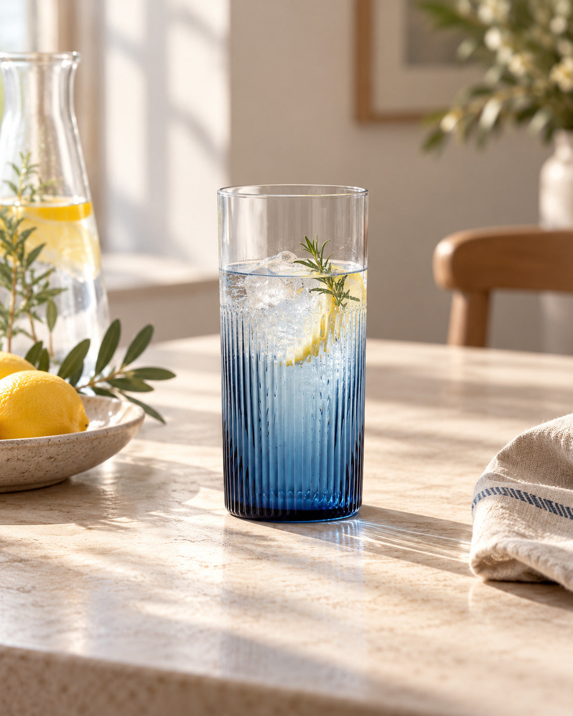 Het Azure Rippled Hoog Glas - Blauw