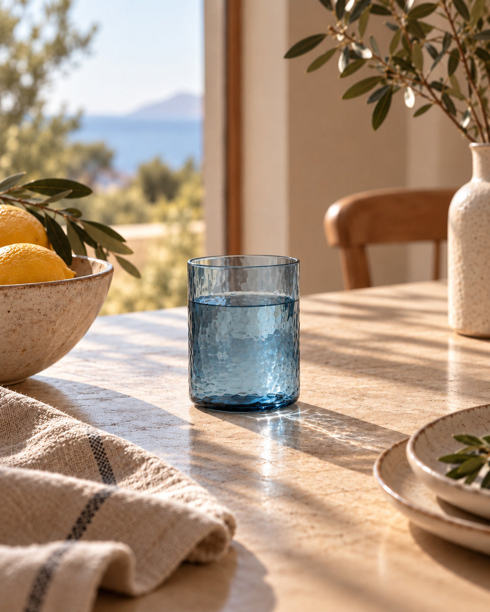 Het Azure Hammered Hoog Glas - Blauw