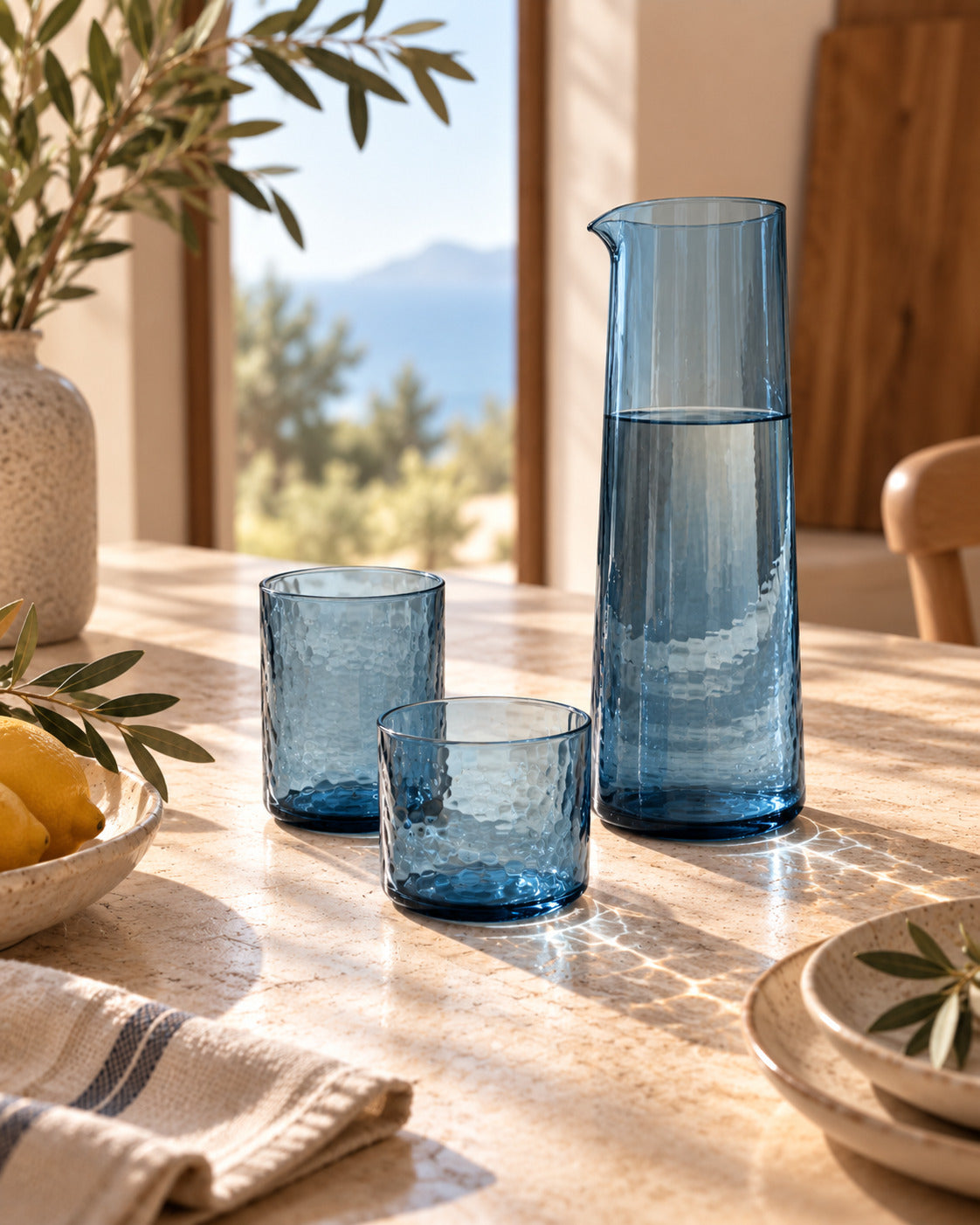Het Azure Hammered Hoog Glas - Blauw