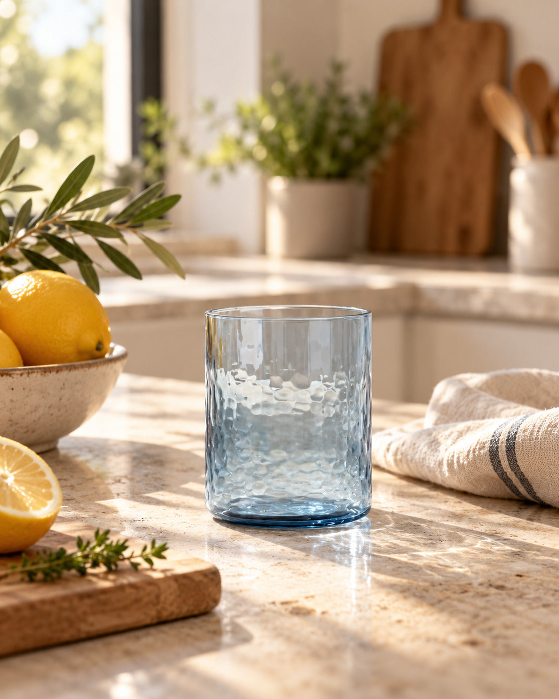 Het Azure Hammered Hoog Glas - Blauw