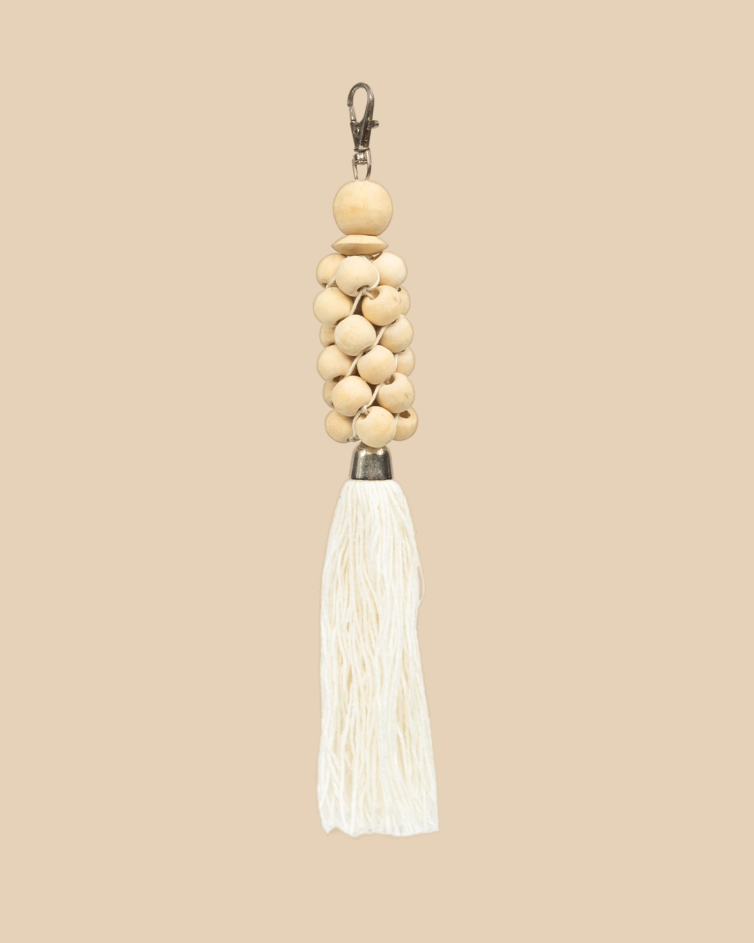 Il Portachiavi Con Perline Di Legno - Bianco Naturale