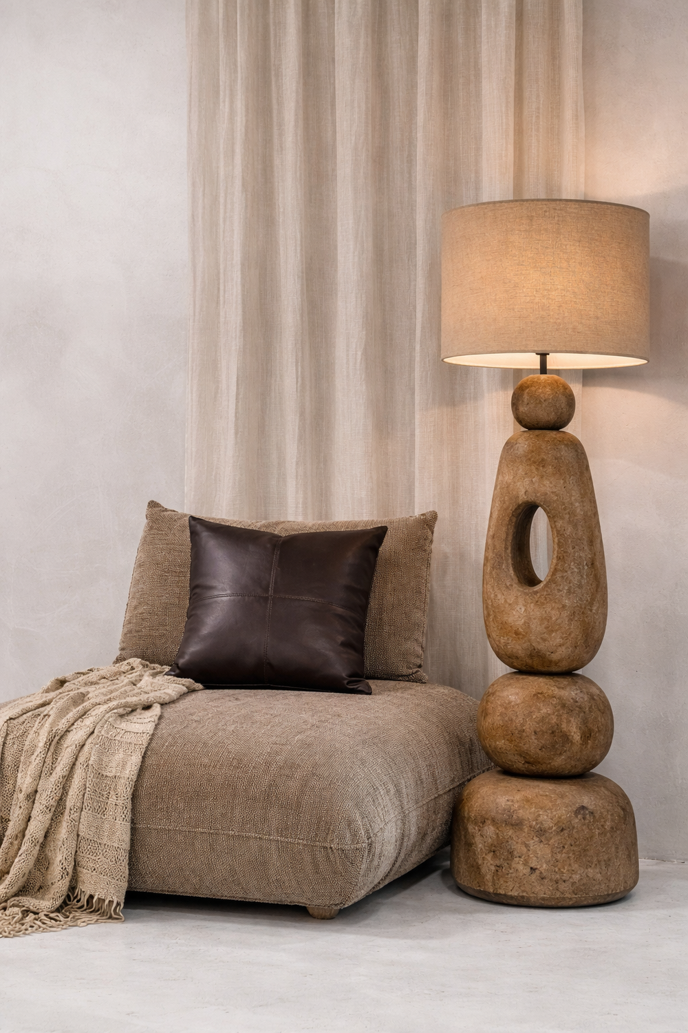 Der Vier-Panel Leder Kissenbezug - Schokolade - 60x60